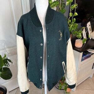 Disney Varsity Jacket in Forest Green and Cream oversized XL, wool